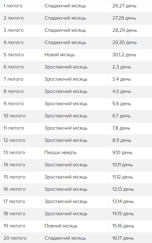 Місячний календар на лютий 2019 Фото 1
