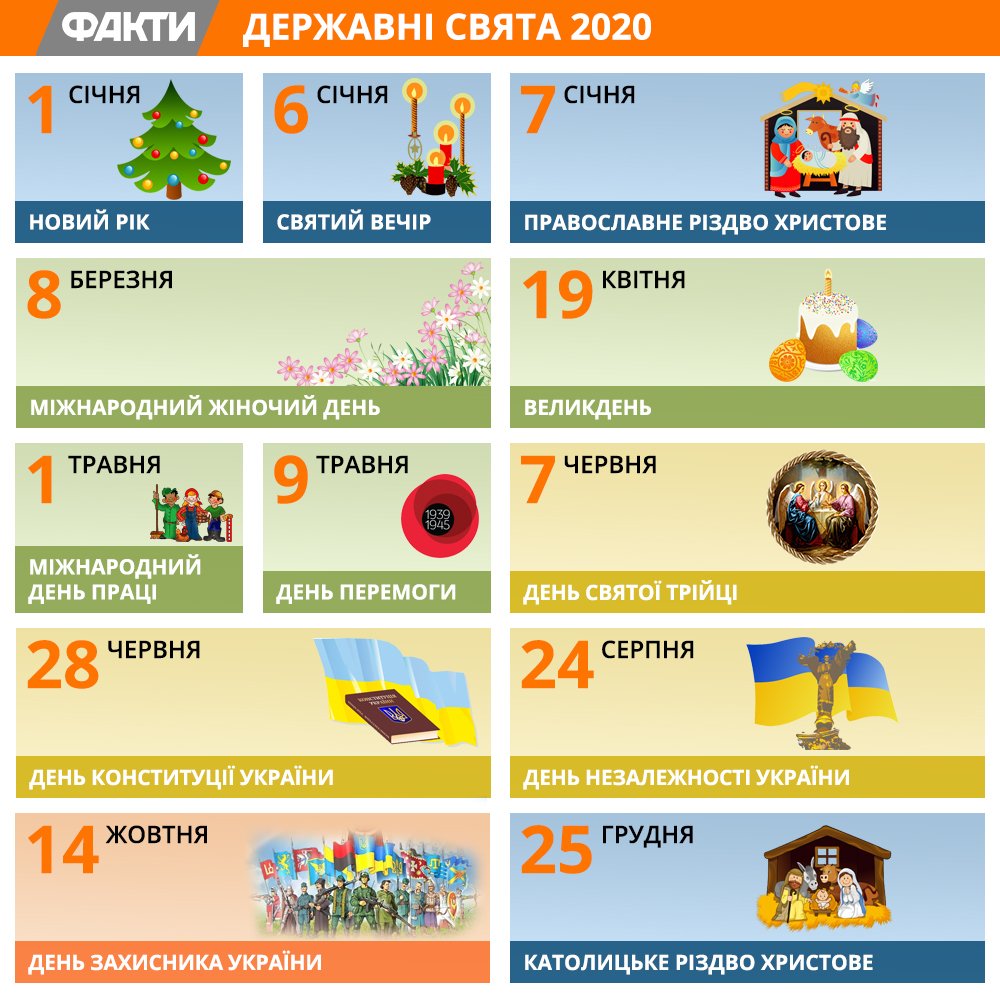 Государственные выходные 2020 — календарь Фото 1