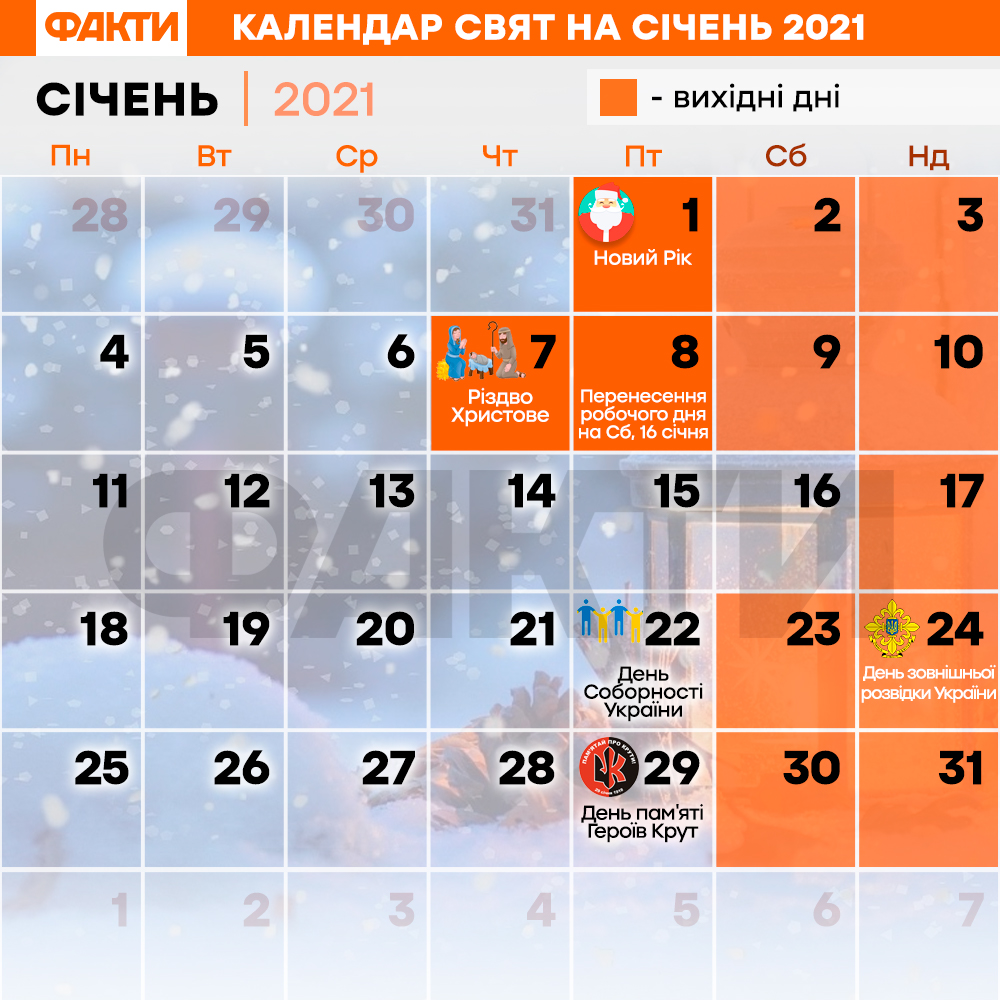 Выходные в январе 2021
