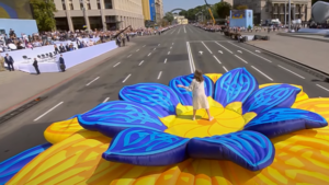 В День Независимости Украины на Крещатике “вырос” огромный желто-синий цветок