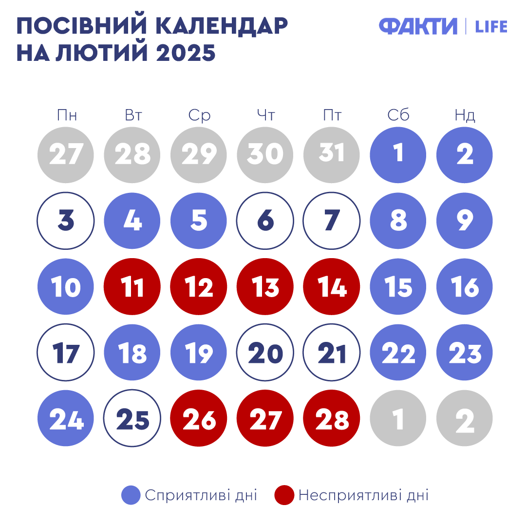 Посівний календар на лютий 2025